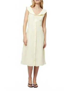 French Connection Birdie V-Neck Yellow Sleeveless Button-Front A-Line Dress Sz 8